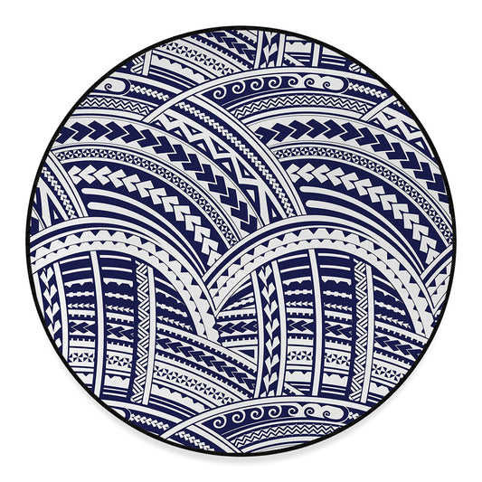 Blue Maori Polynesian Tattoo Print Round Floor Mat