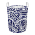 Blue Maori Polynesian Tattoo Print Round Laundry Basket