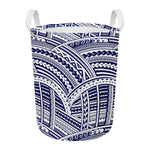Blue Maori Polynesian Tattoo Print Round Laundry Basket