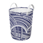 Blue Maori Polynesian Tattoo Print Round Laundry Basket