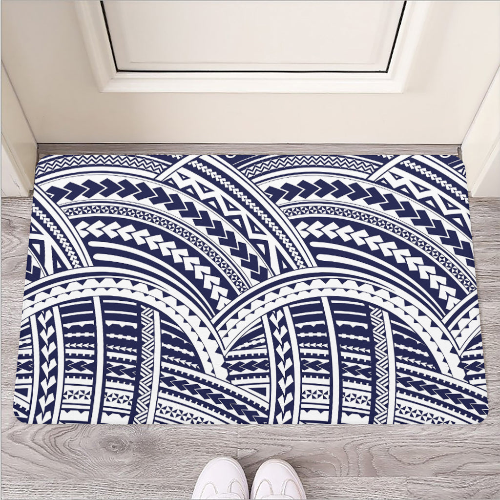 Blue Maori Polynesian Tattoo Print Rubber Doormat