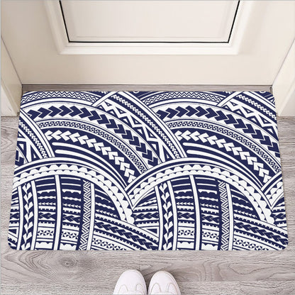 Blue Maori Polynesian Tattoo Print Rubber Doormat