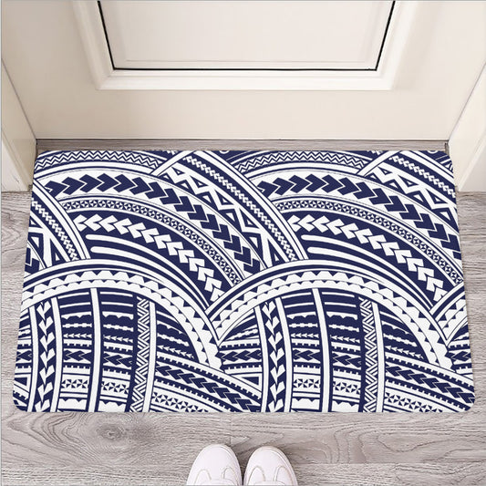 Blue Maori Polynesian Tattoo Print Rubber Doormat