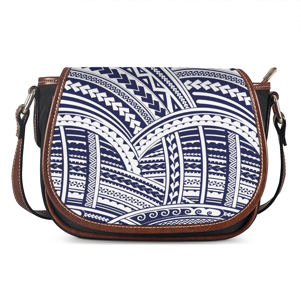 Blue Maori Polynesian Tattoo Print Saddle Bag