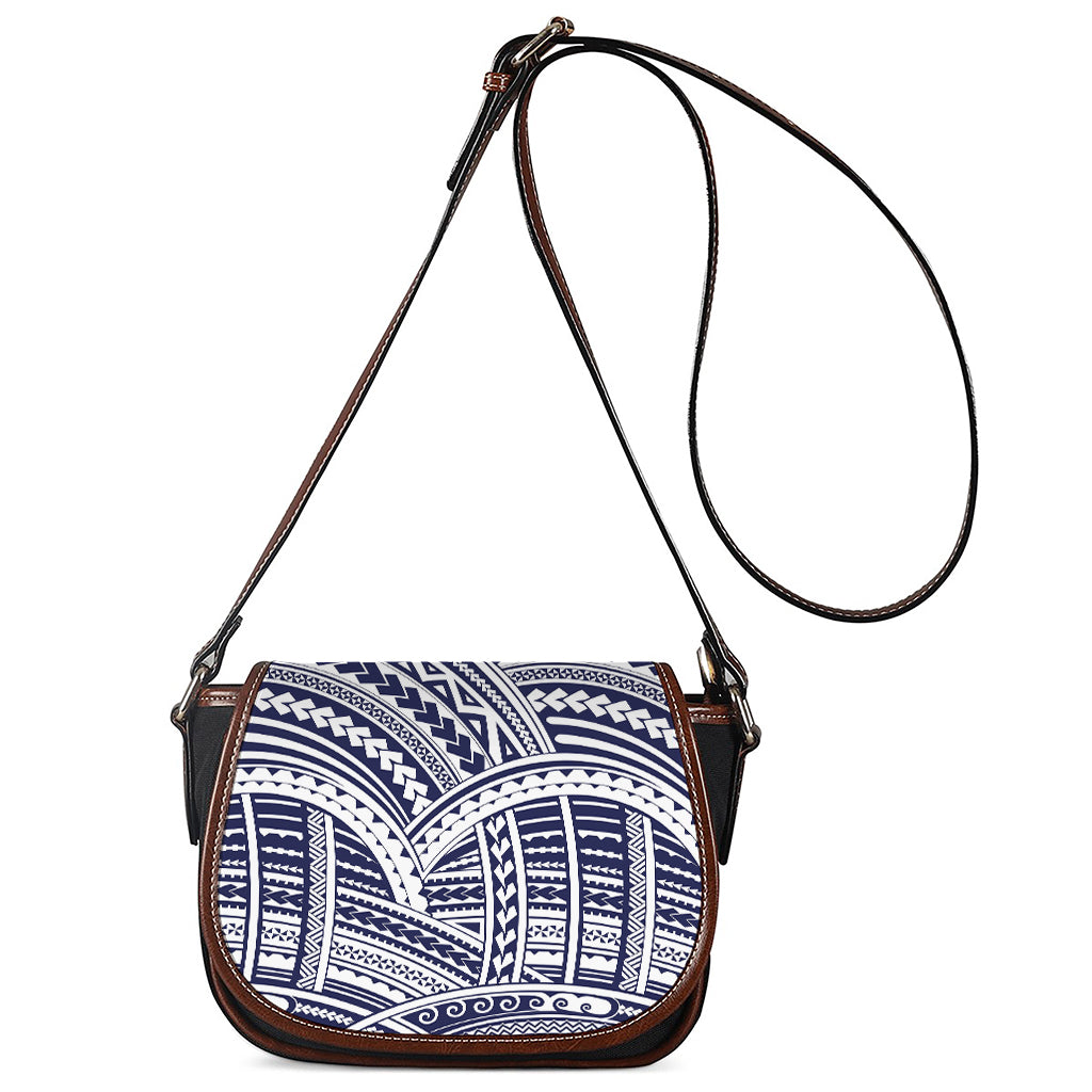 Blue Maori Polynesian Tattoo Print Saddle Bag