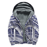 Blue Maori Polynesian Tattoo Print Sherpa Lined Zip Up Hoodie