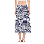 Blue Maori Polynesian Tattoo Print Side Slit Midi Skirt