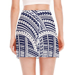 Blue Maori Polynesian Tattoo Print Side Slit Mini Skirt