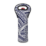 Blue Maori Polynesian Tattoo Print Single Neoprene Wine Tote