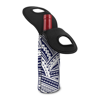 Blue Maori Polynesian Tattoo Print Single Neoprene Wine Tote