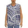 Blue Maori Polynesian Tattoo Print Sleeveless Baseball Jersey