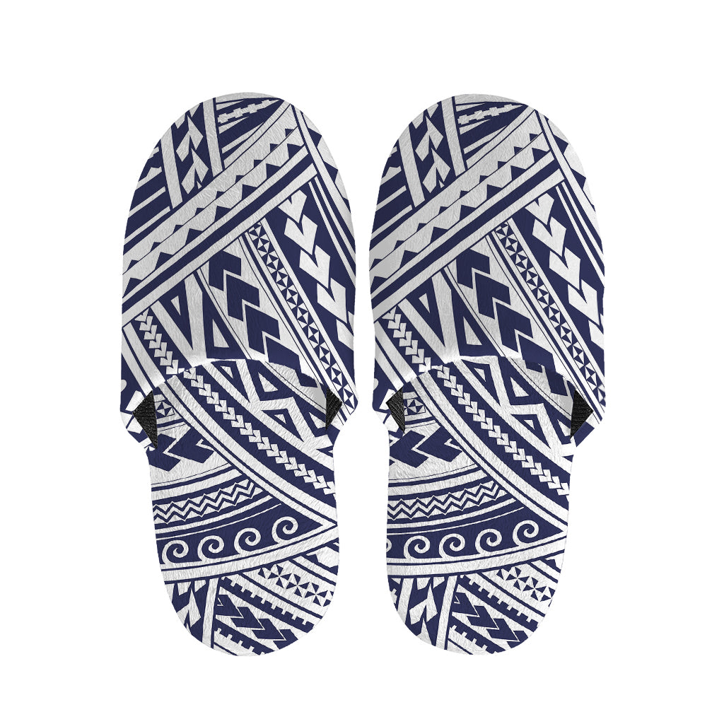 Blue Maori Polynesian Tattoo Print Slippers