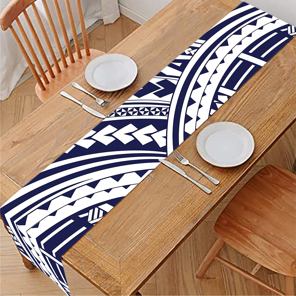 Blue Maori Polynesian Tattoo Print Table Runner