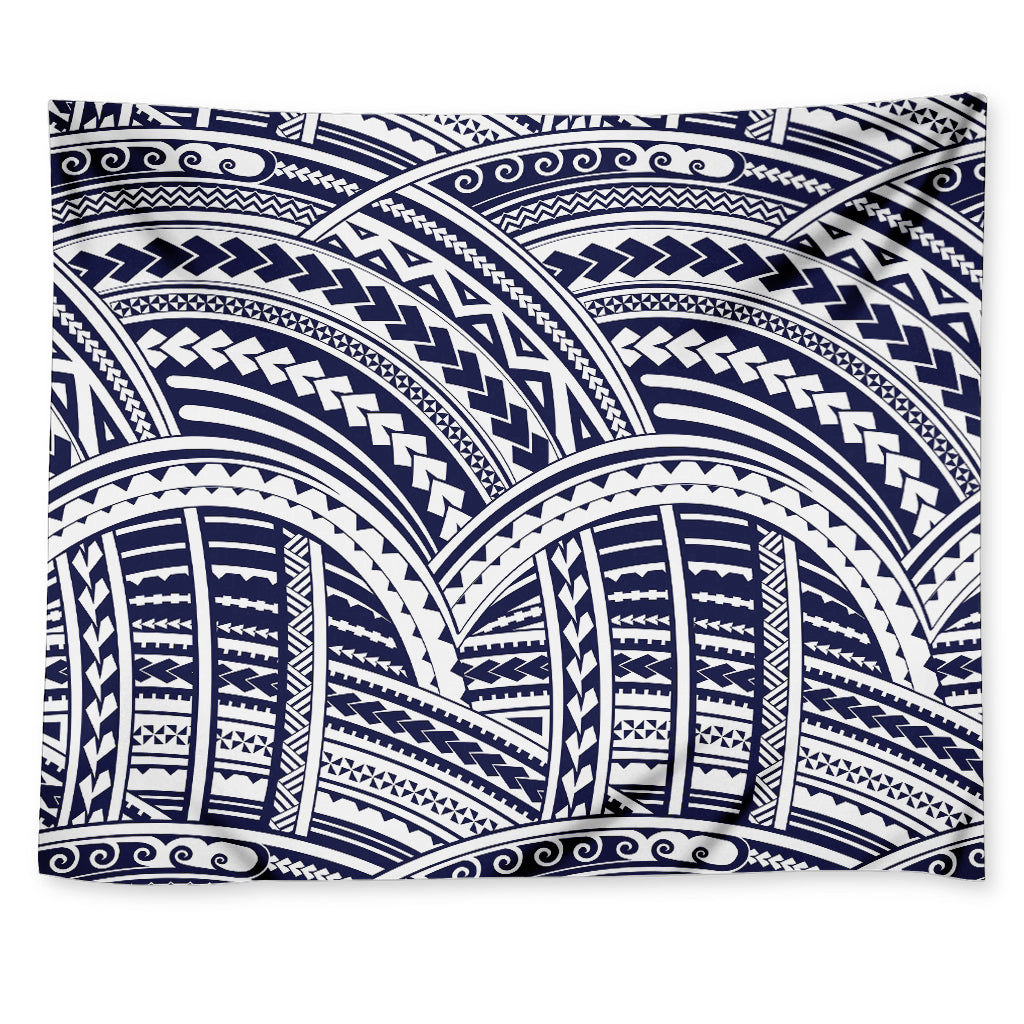 Blue Maori Polynesian Tattoo Print Tapestry