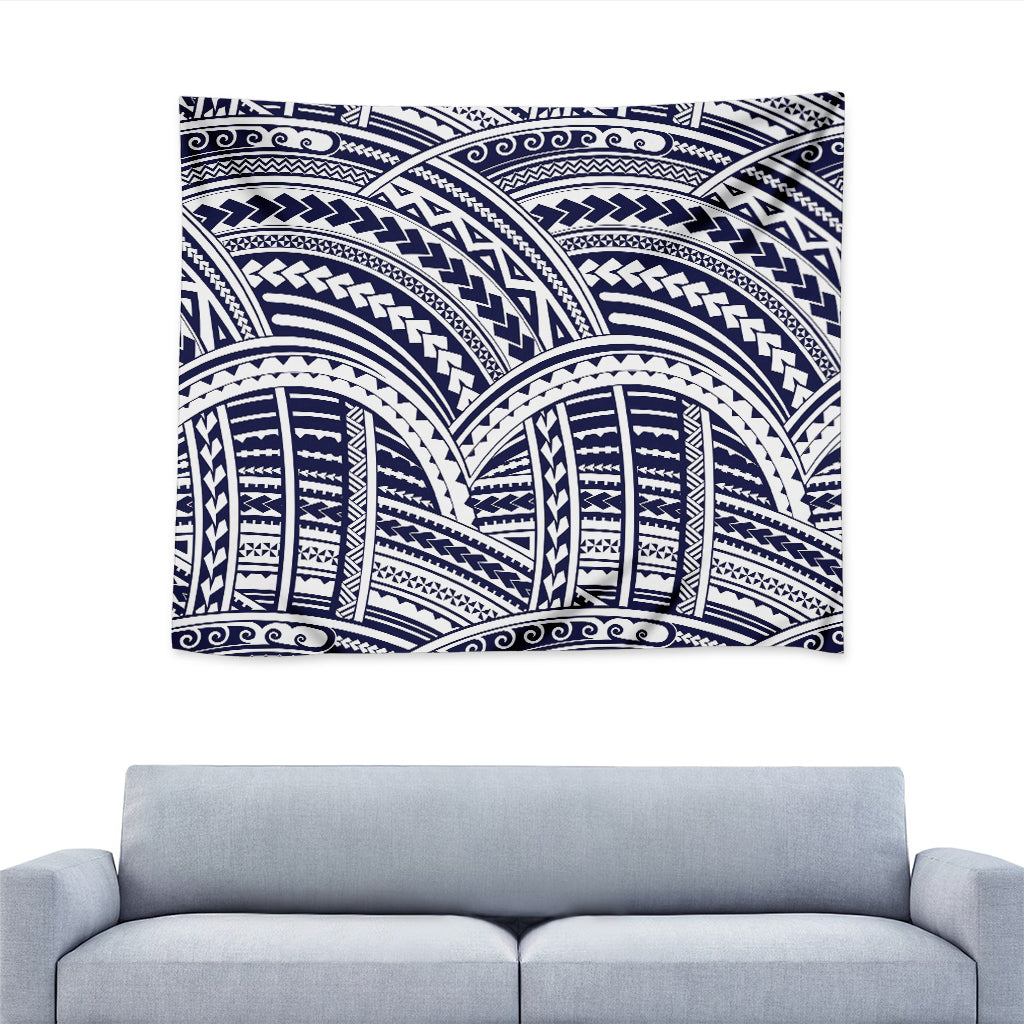 Blue Maori Polynesian Tattoo Print Tapestry