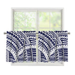 Blue Maori Polynesian Tattoo Print Tier Curtains