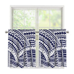 Blue Maori Polynesian Tattoo Print Tier Curtains