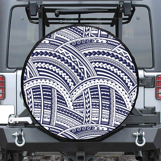 Blue Maori Polynesian Tattoo Print Tire Cover