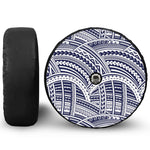 Blue Maori Polynesian Tattoo Print Tire Cover With Camera Hole