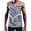 Blue Maori Polynesian Tattoo Print Men's Workout Tank Top