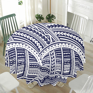 Blue Maori Polynesian Tattoo Print Waterproof Round Tablecloth