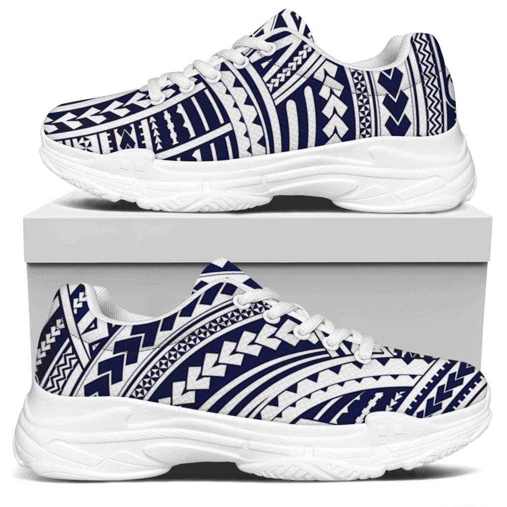 Blue Maori Polynesian Tattoo Print White Chunky Shoes