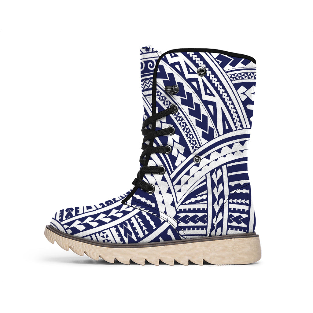 Blue Maori Polynesian Tattoo Print Winter Boots