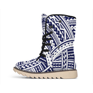 Blue Maori Polynesian Tattoo Print Winter Boots