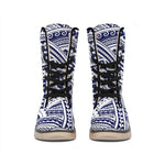 Blue Maori Polynesian Tattoo Print Winter Boots