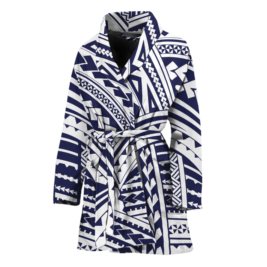 Blue Maori Polynesian Tattoo Print Women's Bathrobe