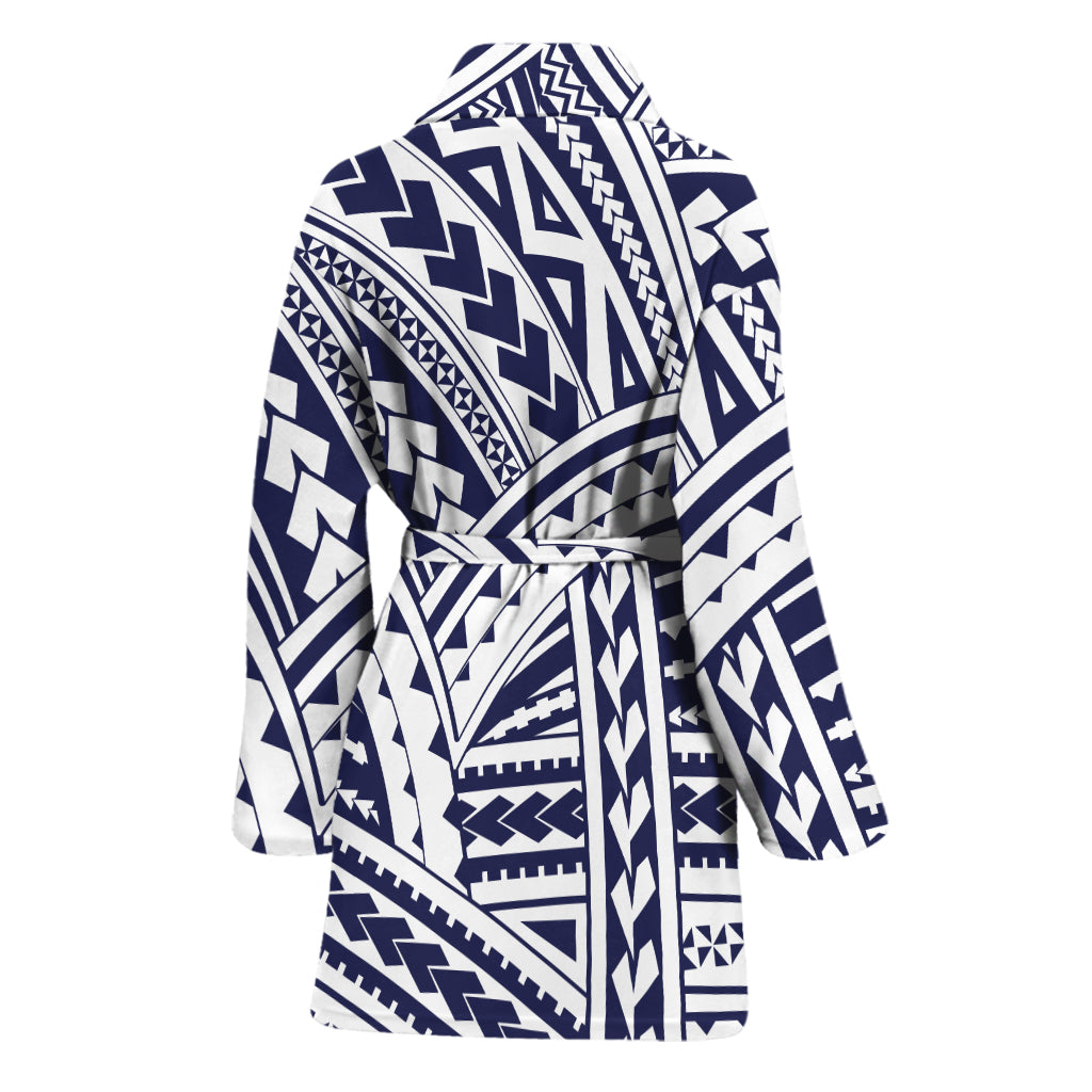 Blue Maori Polynesian Tattoo Print Women's Bathrobe