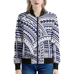 Blue Maori Polynesian Tattoo Print Women's Bomber Jacket