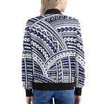 Blue Maori Polynesian Tattoo Print Women's Bomber Jacket