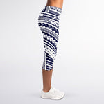 Blue Maori Polynesian Tattoo Print Women's Capri Leggings