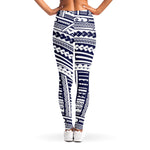 Blue Maori Polynesian Tattoo Print Women's Leggings