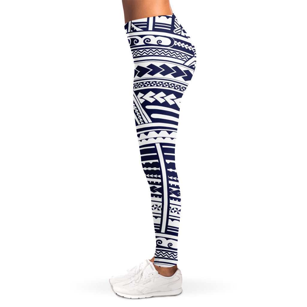 Blue Maori Polynesian Tattoo Print Women's Leggings