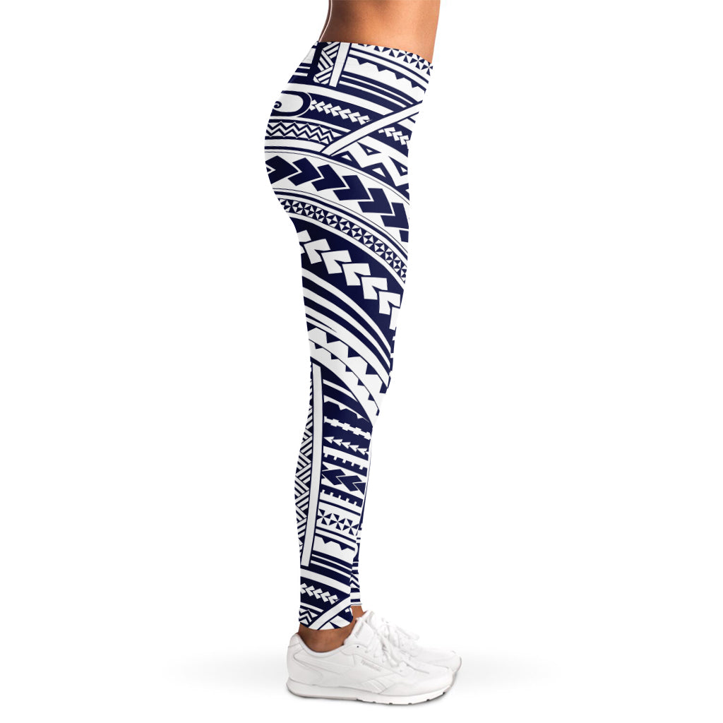 Blue Maori Polynesian Tattoo Print Women's Leggings