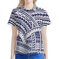 Blue Maori Polynesian Tattoo Print Women's Polo Shirt