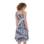 Blue Maori Polynesian Tattoo Print Women's Sleeveless Dress