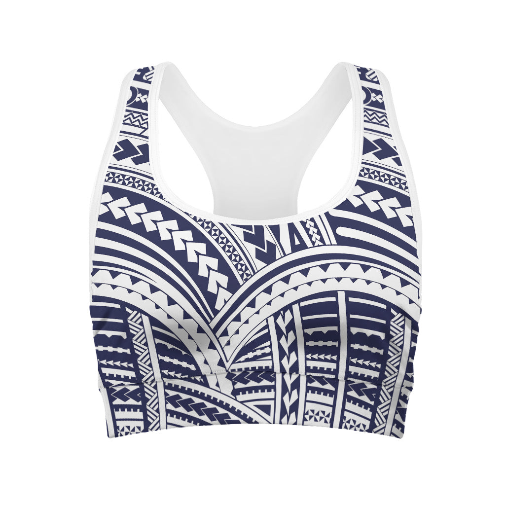 Blue Maori Polynesian Tattoo Print Women's Sports Bra