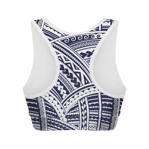 Blue Maori Polynesian Tattoo Print Women's Sports Bra