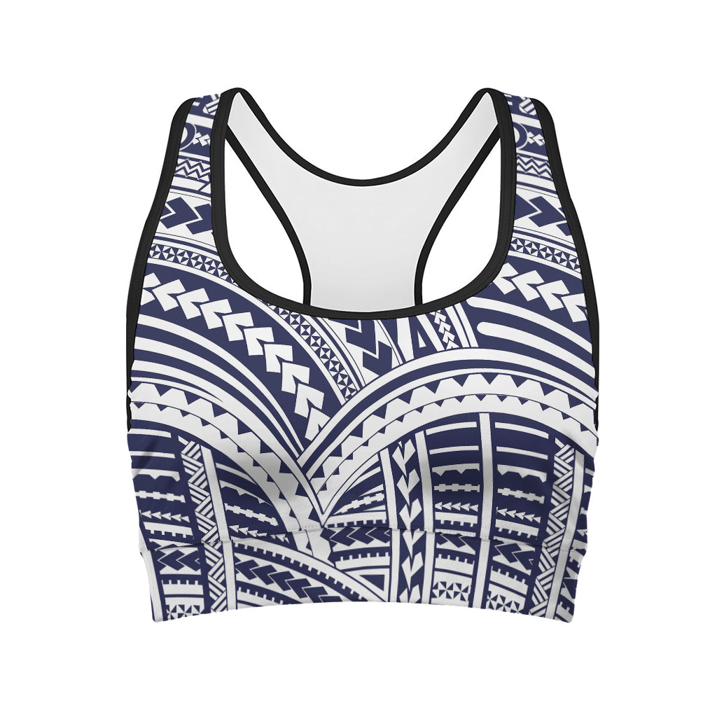 Blue Maori Polynesian Tattoo Print Women's Sports Bra