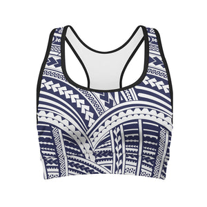 Blue Maori Polynesian Tattoo Print Women's Sports Bra