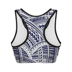 Blue Maori Polynesian Tattoo Print Women's Sports Bra