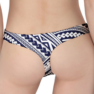 Blue Maori Polynesian Tattoo Print Women's Thong