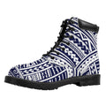 Blue Maori Polynesian Tattoo Print Padded Collar Lace Up Boots