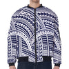 Blue Maori Polynesian Tattoo Print Zip Sleeve Bomber Jacket