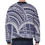 Blue Maori Polynesian Tattoo Print Zip Sleeve Bomber Jacket