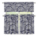 Blue Maori Polynesian Tribal Print 3 Piece Kitchen Curtains