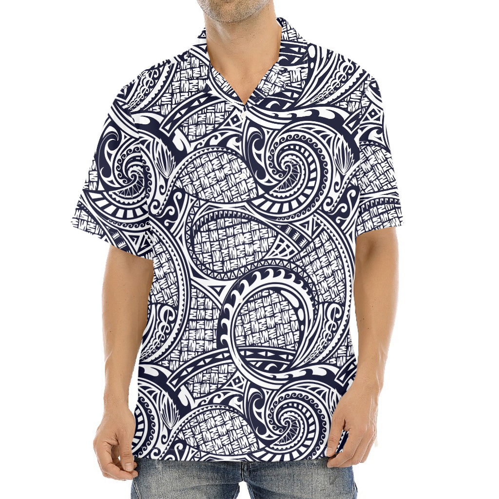 Blue Maori Polynesian Tribal Print Aloha Shirt